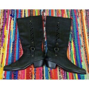 Clarks Artisan #73672 Womens 8M Black Leather Western Braided Buckle Boots READ